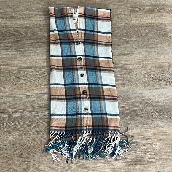 Matilda Jane Just Imagine Paige poncho Womens Windowpane Plaid Tasseled Ruana OS - Picture 4 of 9